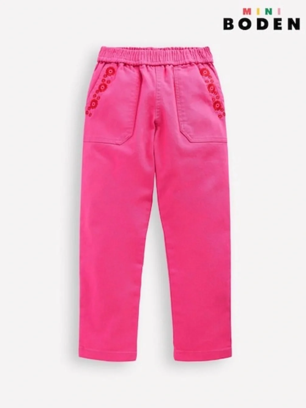 Mini Boden Cotton Pants Girls 11-12 Years Pink Embroidered Heart Pockets